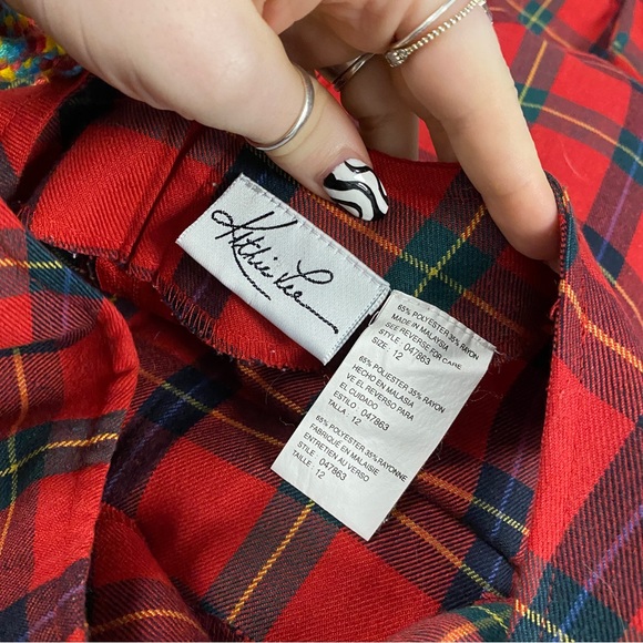 Vintage 90s red plaid pinafore dress womens 12 Katie Lee - Picture 3 of 3